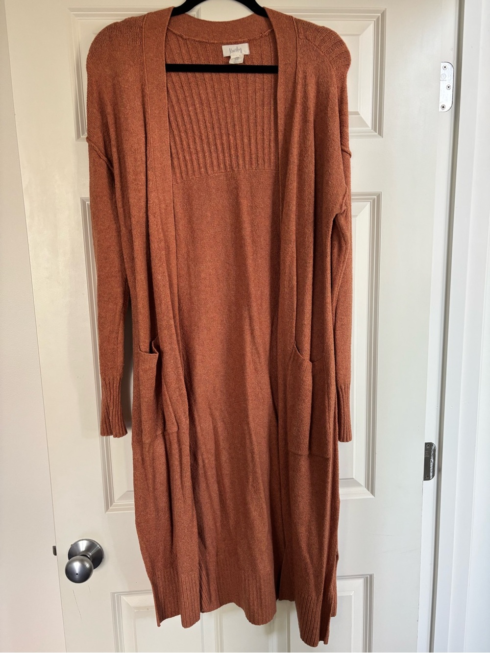 Kaisely Rust Open-Front Long Knit Cardigan